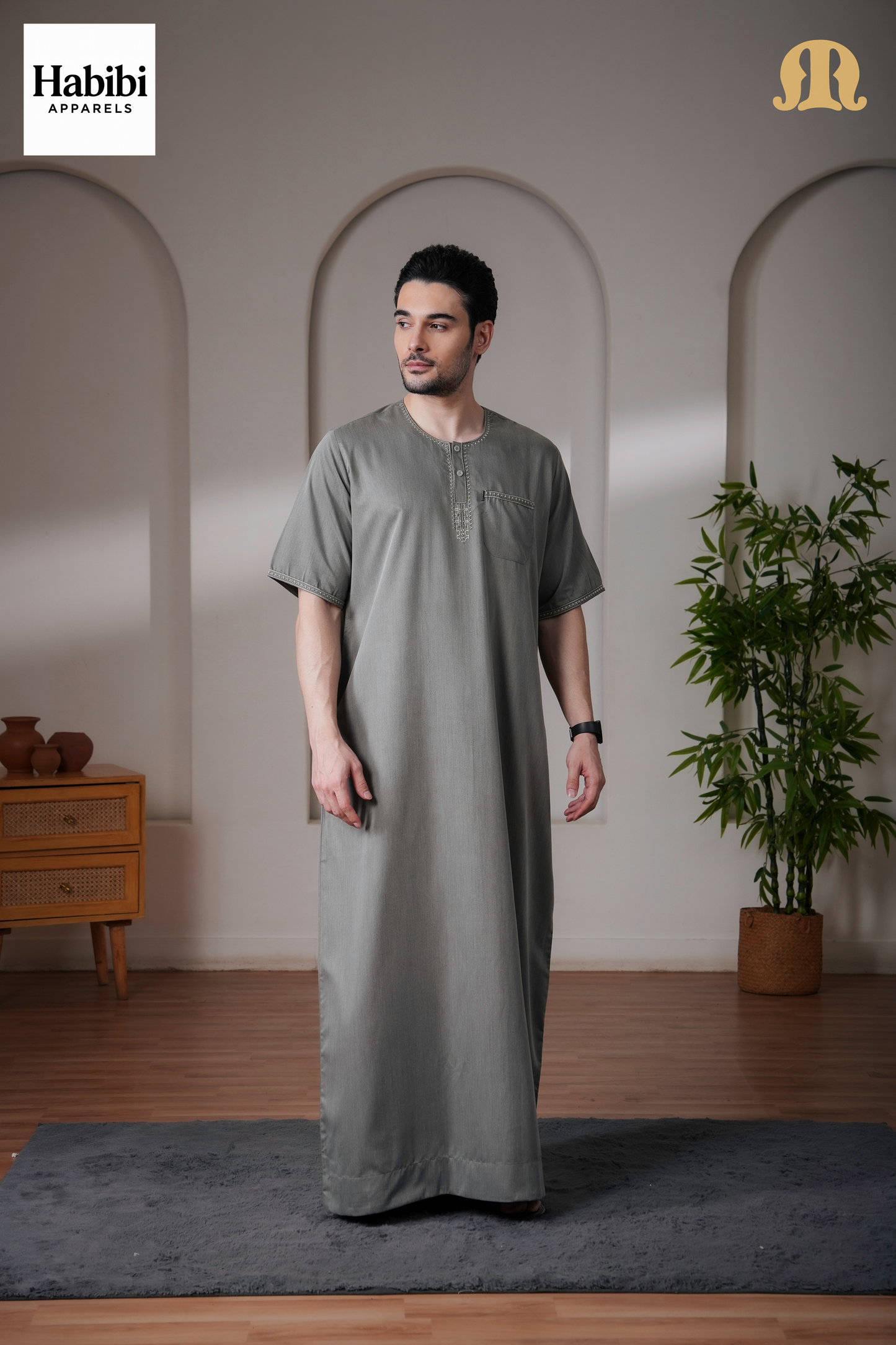 Green Rizbin Half Sleeve Thobe Mens