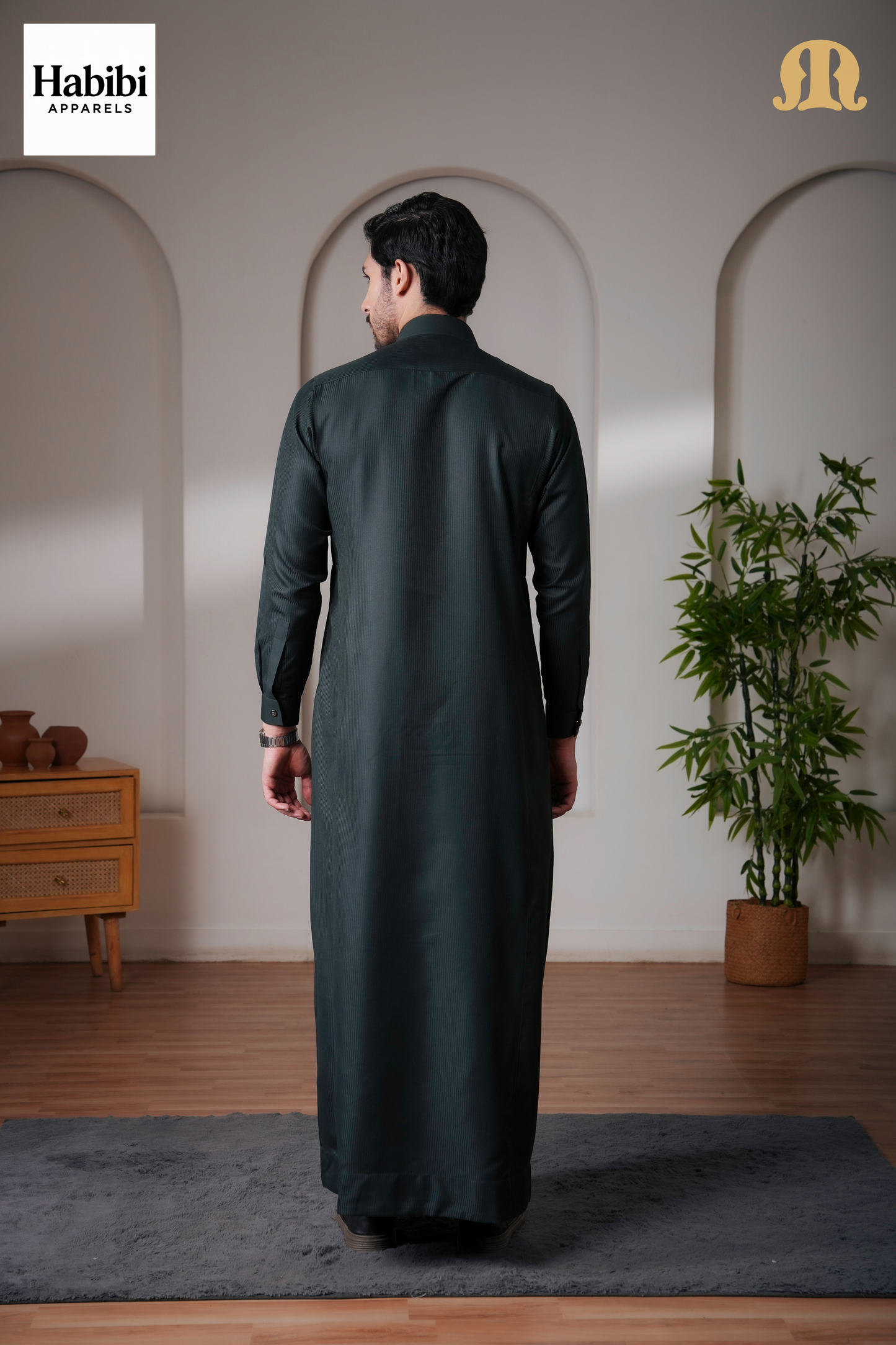 OZ Premium Saudi Striped Green Thobe Mens