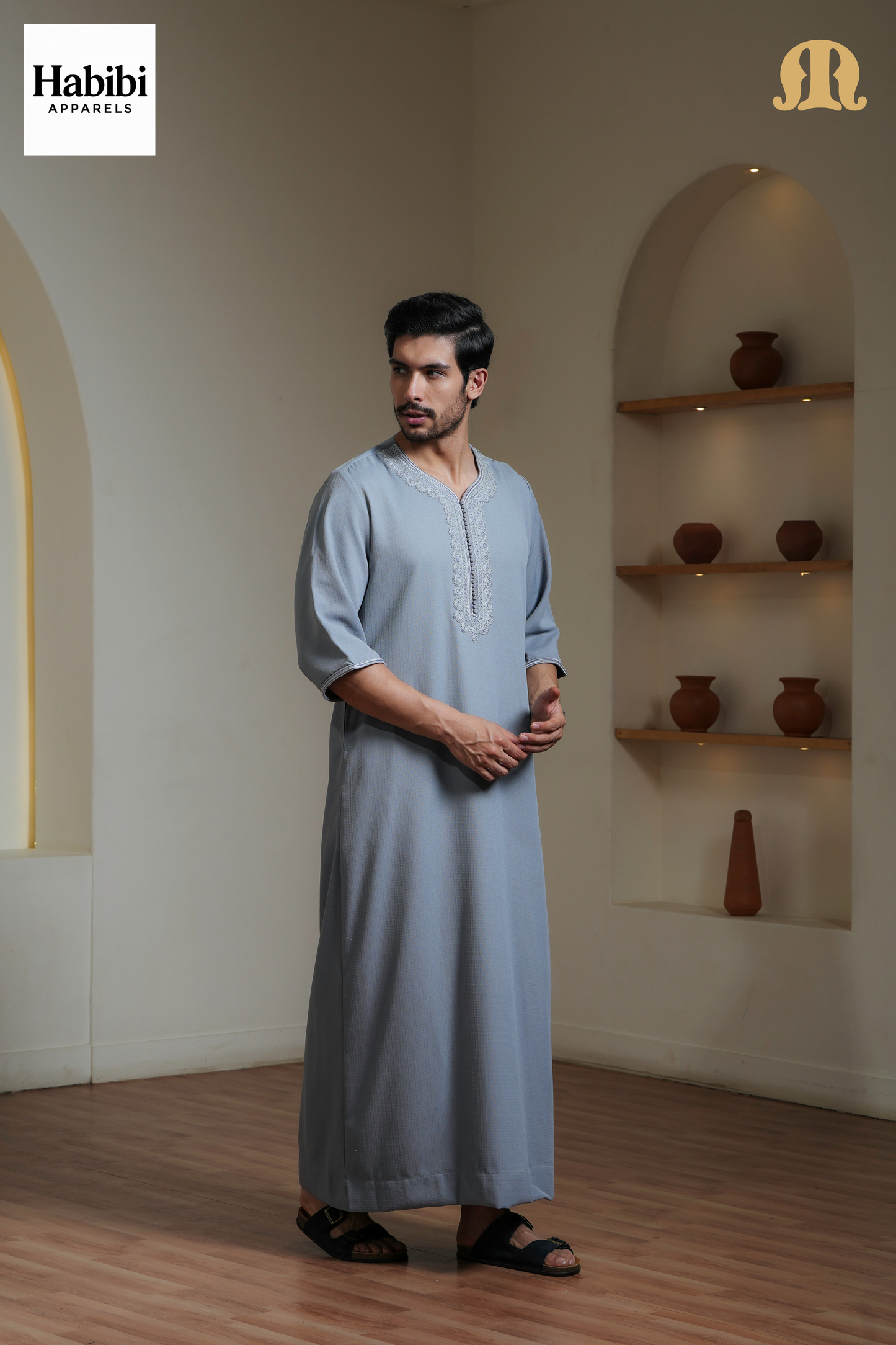 Grey Naqi Moroccan Thobe Mens