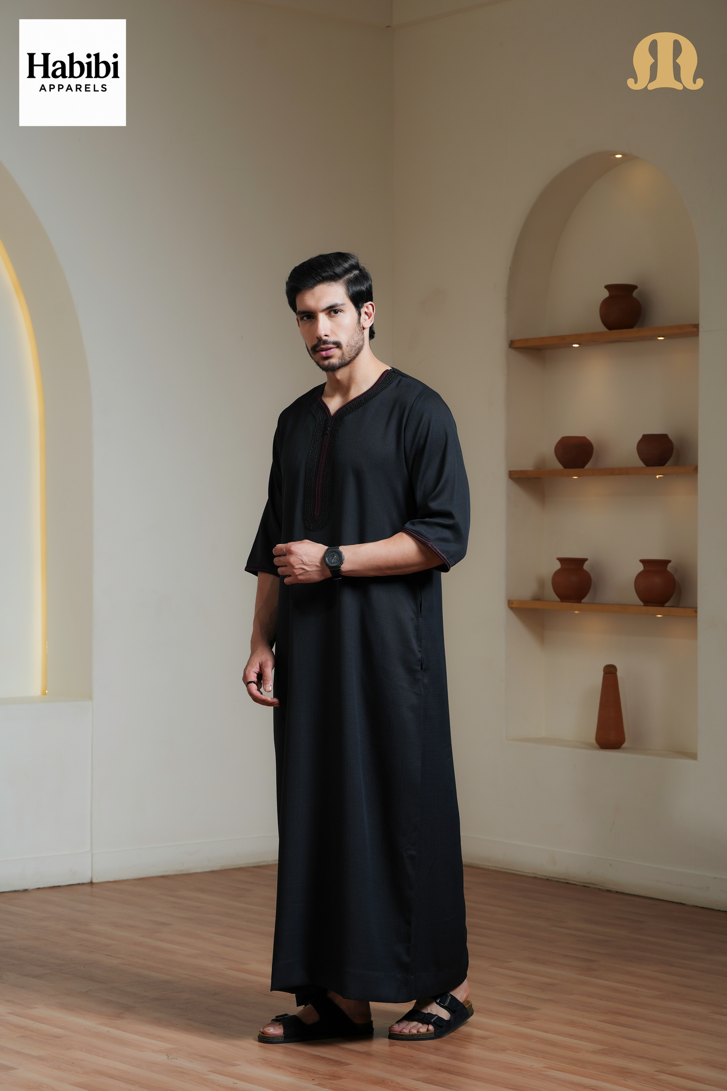 Black Sahal Moroccan Thobe Mens