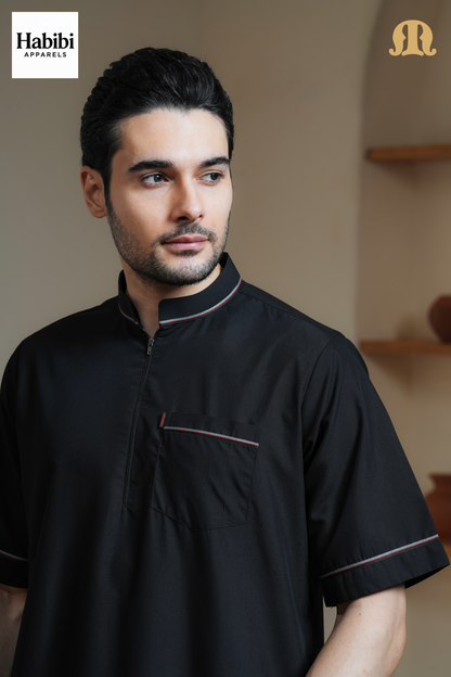Black Basico Half Sleeve Thobe Men