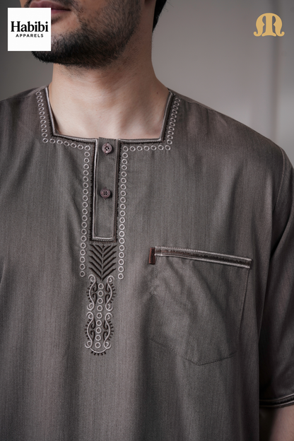 Daqiq Brown Half Sleeve Thobe Mens