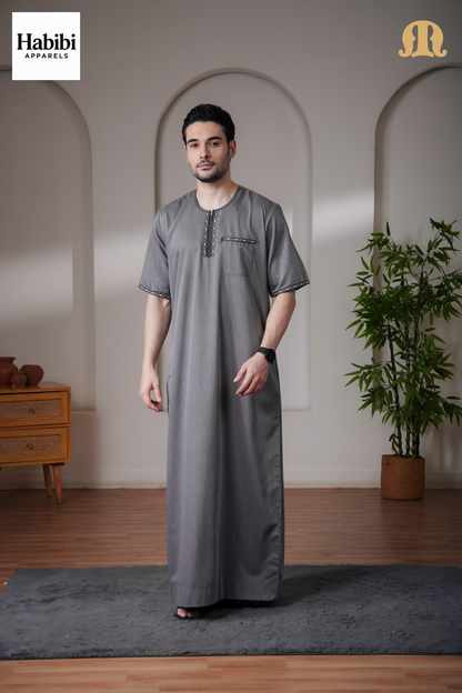Grey Jazeb Half Sleeve Thobe Men