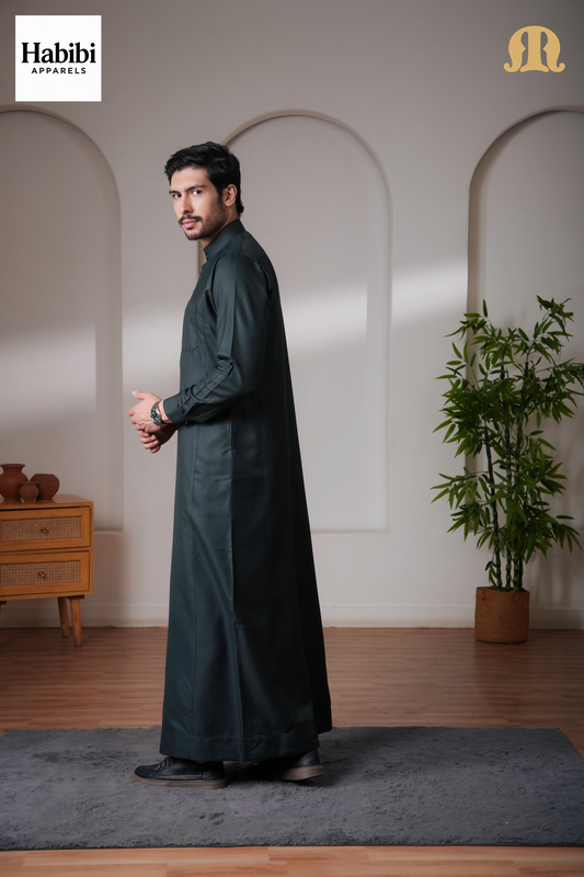 OZ Premium Saudi Striped Green Thobe Mens