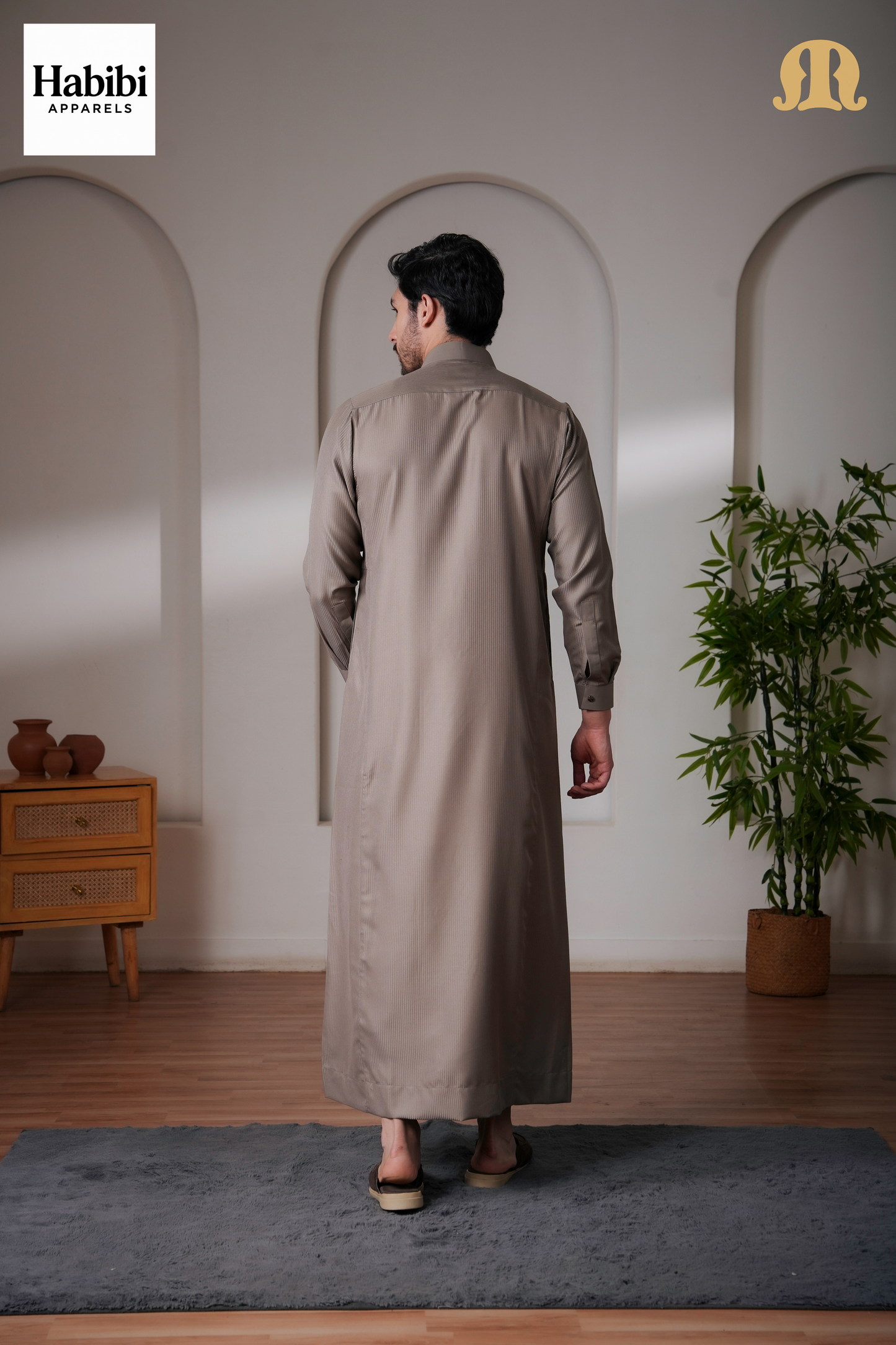 OZ Premium Saudi Striped Brown Thobe Mens