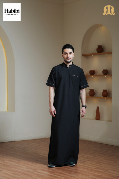 Black Basico Half Sleeve Thobe Men