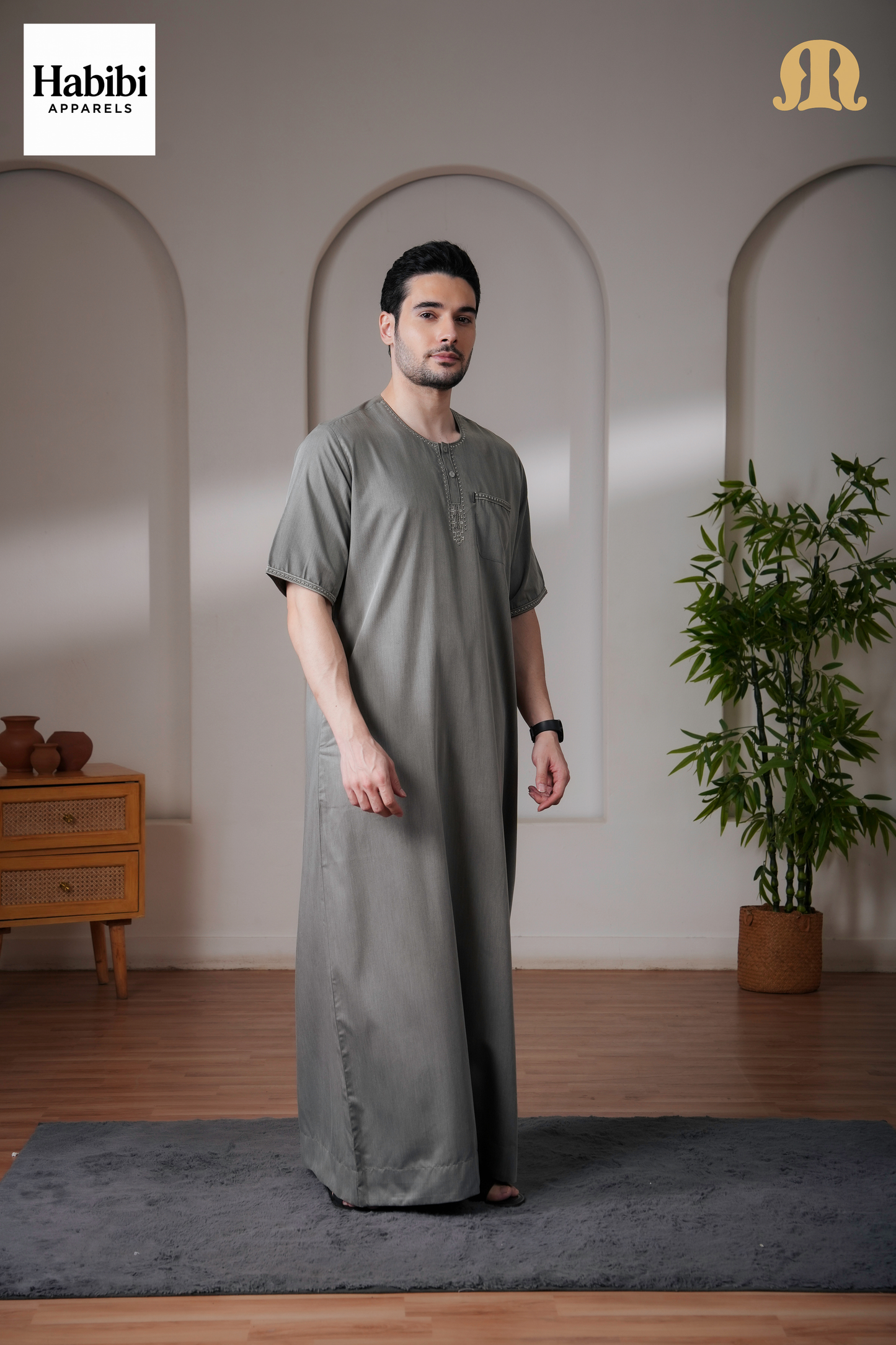 Green Rizbin Half Sleeve Thobe Mens