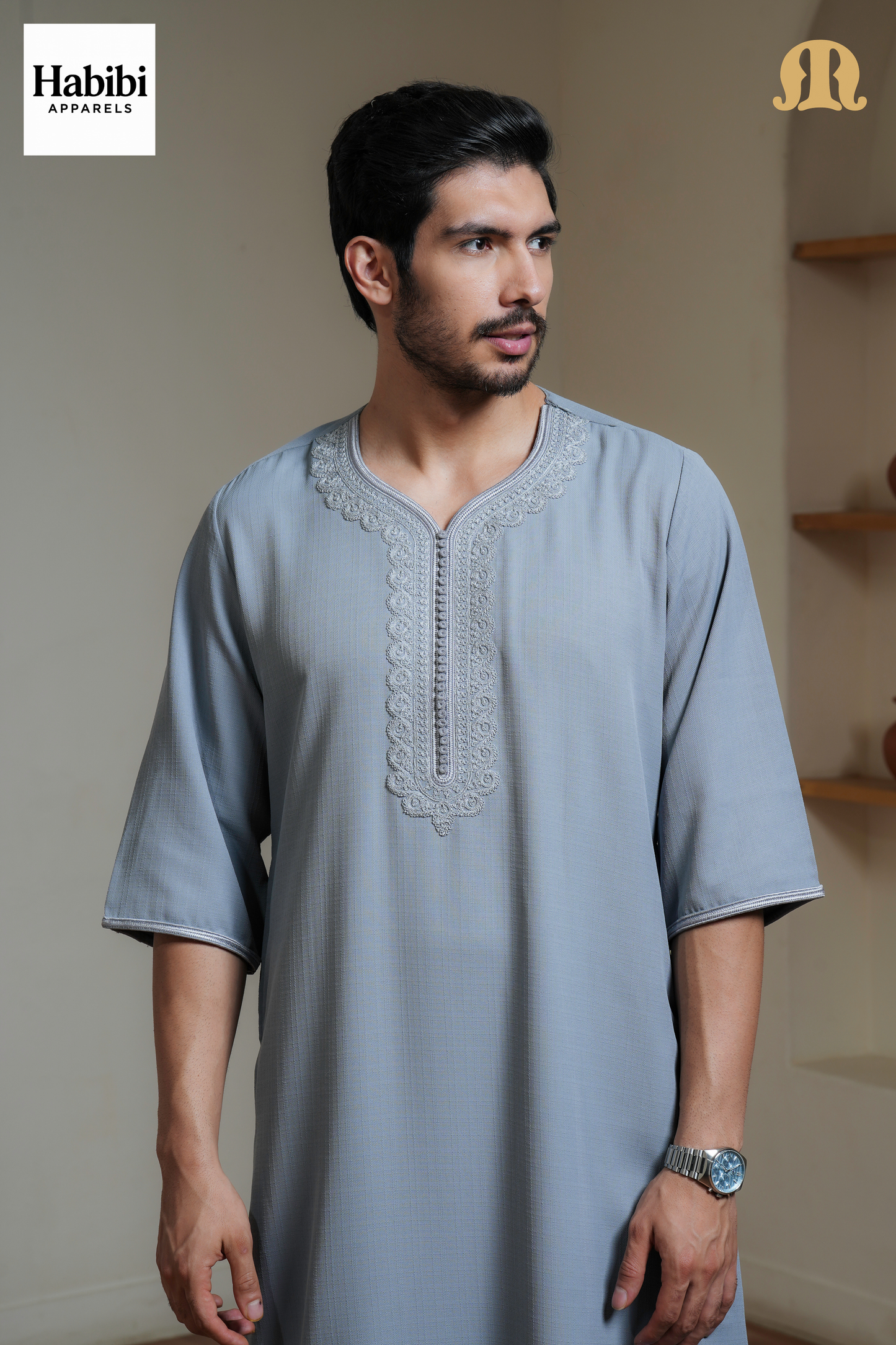 Grey Naqi Moroccan Thobe Mens