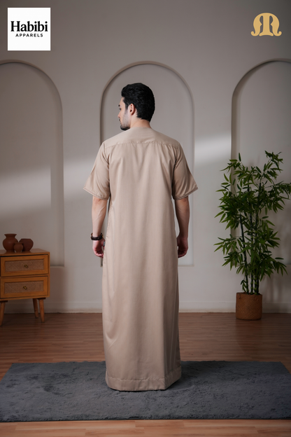 Beige Andak Half Sleeve Thobe Mens