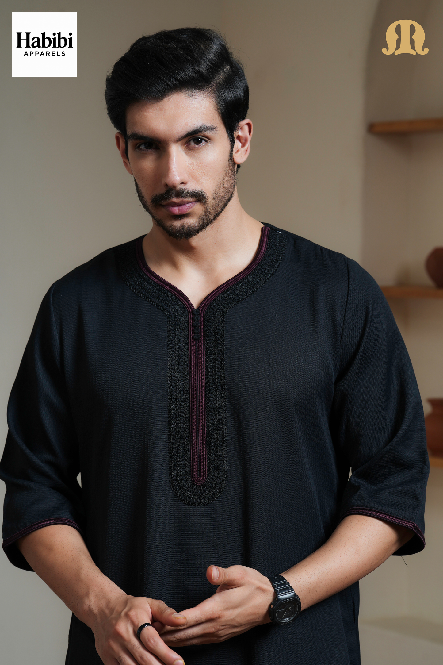 Black Sahal Moroccan Thobe Mens