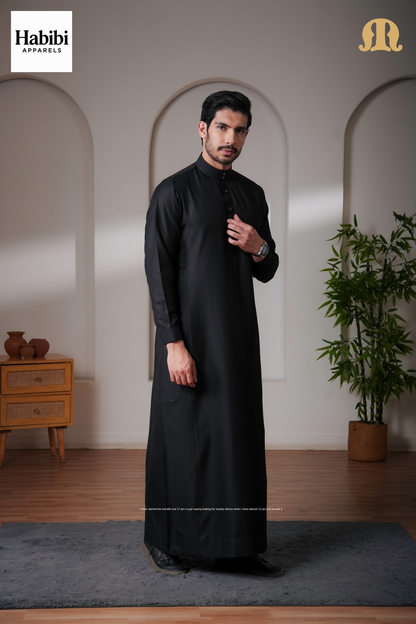 OZ Premium Saudi Striped Black Thobe Mens