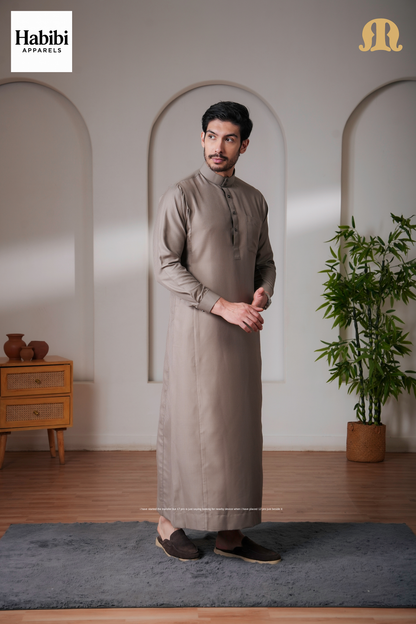 OZ Premium Saudi Striped Brown Thobe Mens