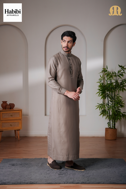 OZ Premium Saudi Striped Brown Thobe Mens