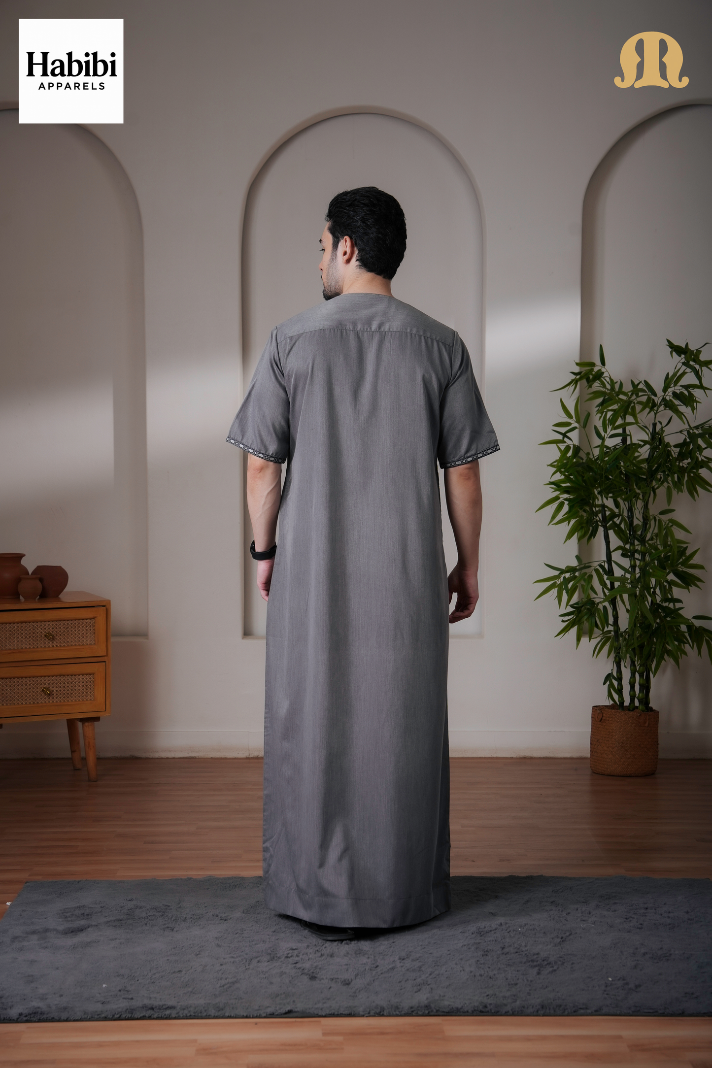 Grey Jazeb Half Sleeve Thobe Men