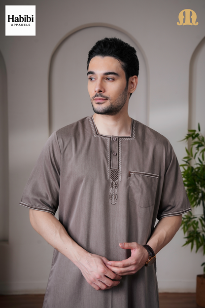 Daqiq Brown Half Sleeve Thobe Mens