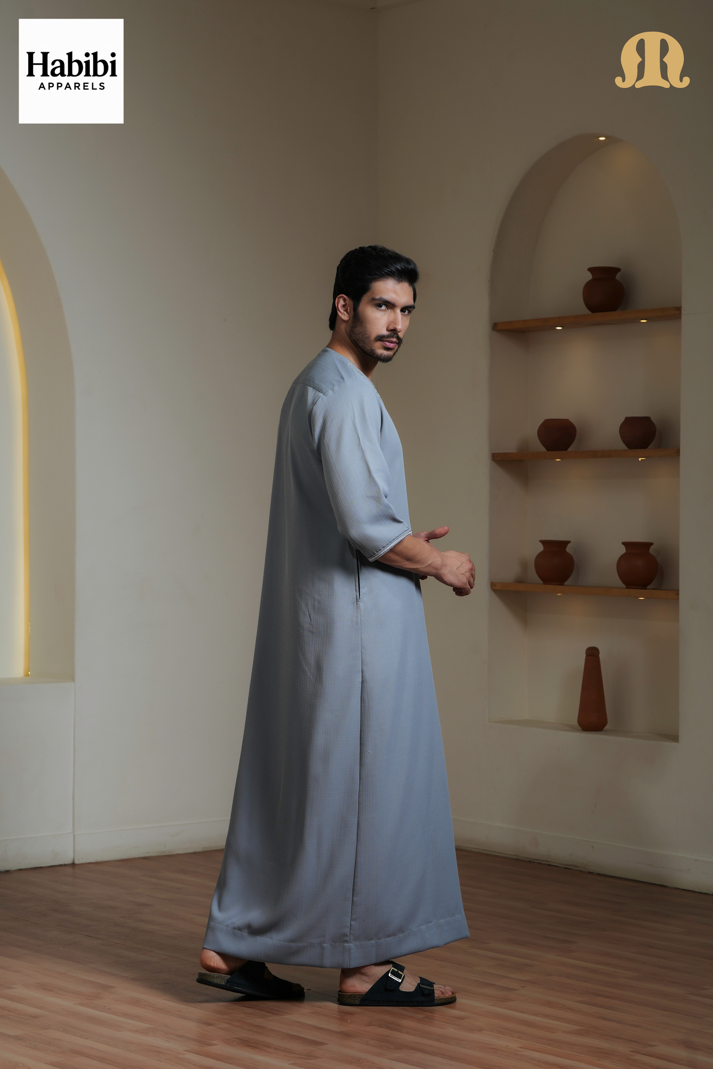 Grey Naqi Moroccan Thobe Mens