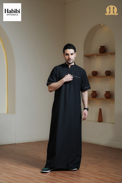 Black Basico Half Sleeve Thobe Men