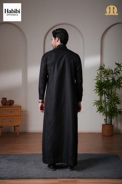 OZ Premium Saudi Striped Black Thobe Mens