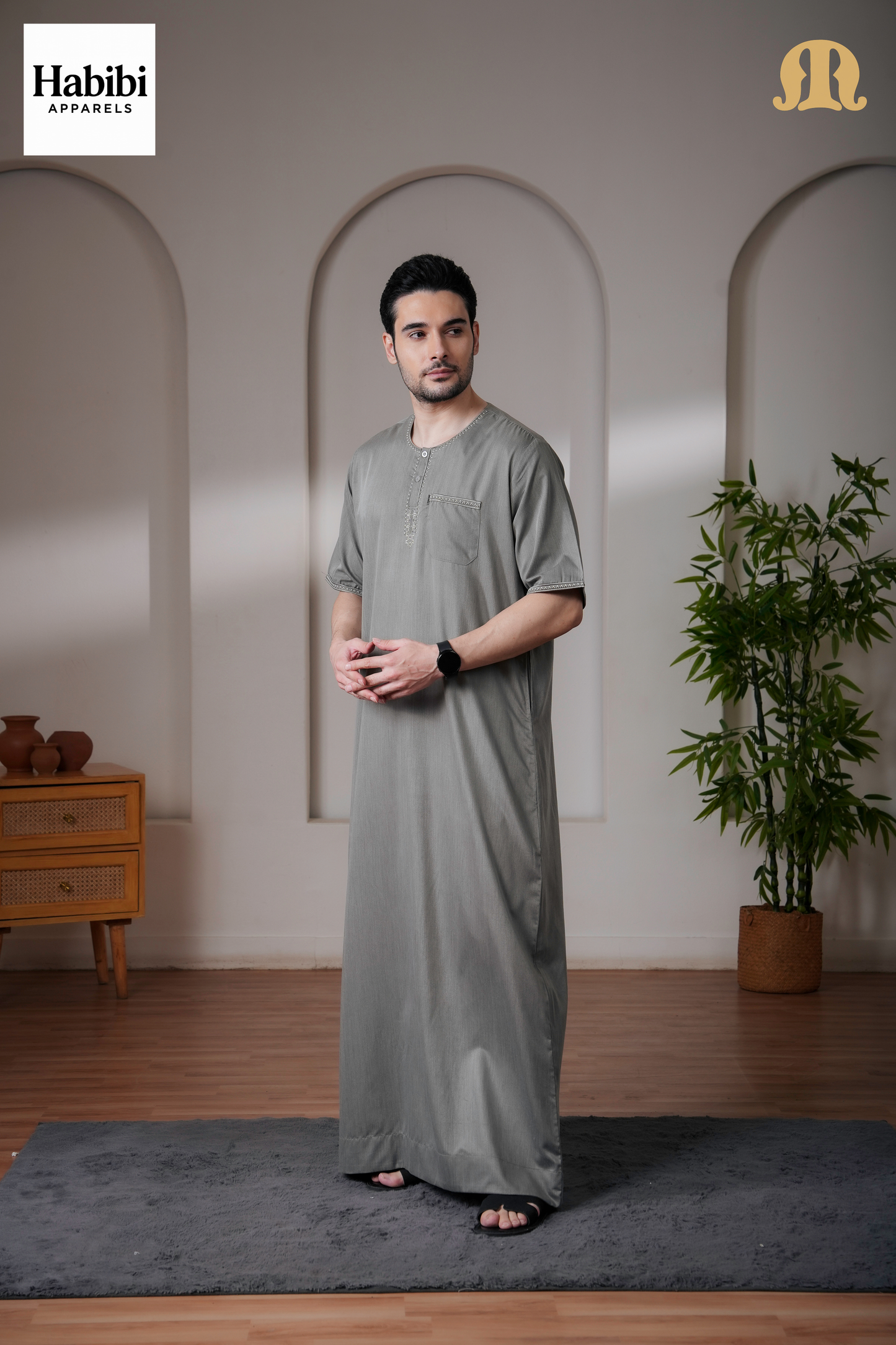 Green Rizbin Half Sleeve Thobe Mens