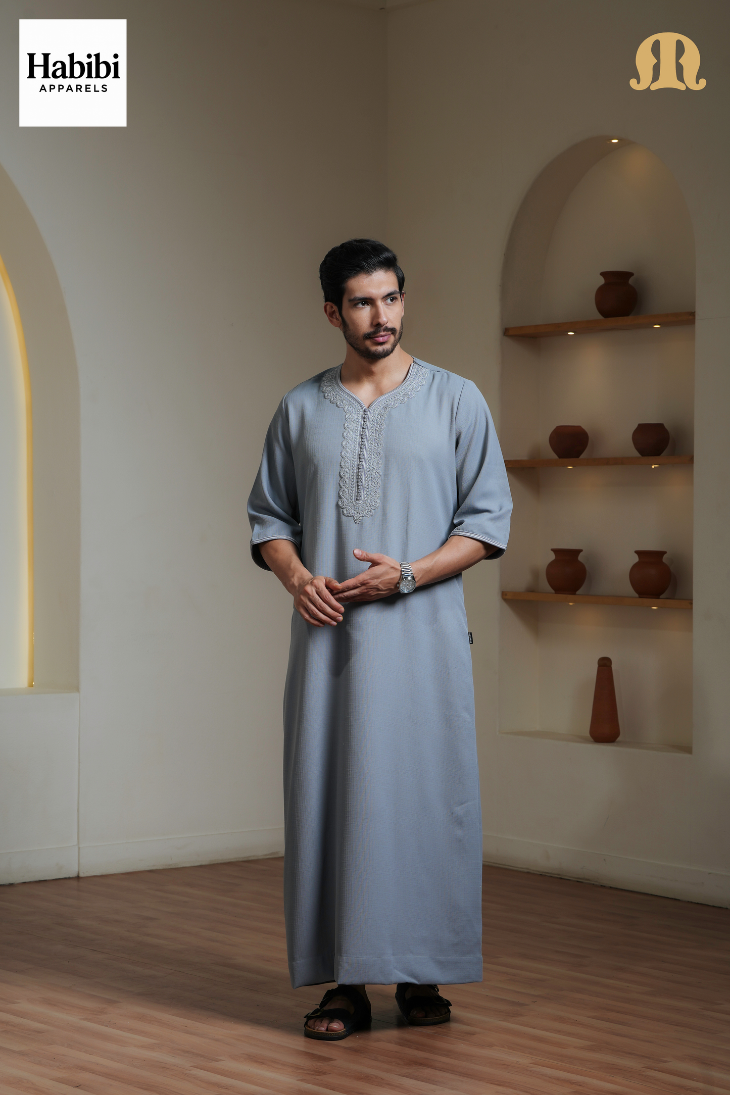 Grey Naqi Moroccan Thobe Mens