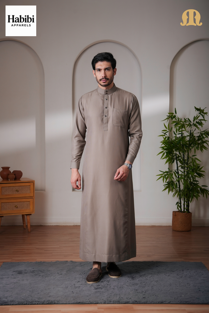 OZ Premium Saudi Striped Brown Thobe Mens