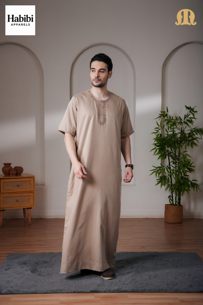 Beige Andak Half Sleeve Thobe Mens