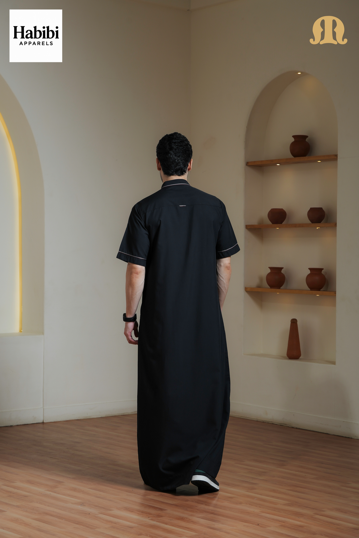 Black Basico Half Sleeve Thobe Men