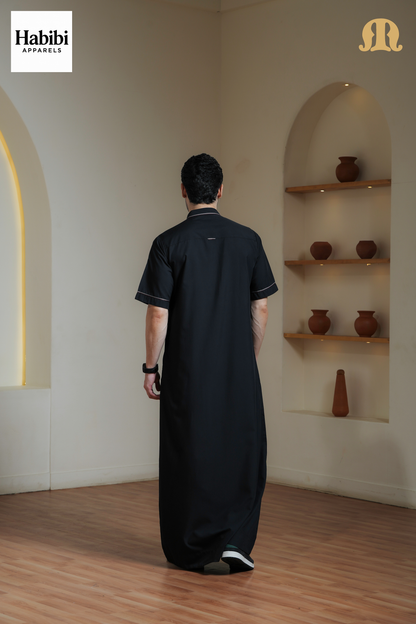 Black Basico Half Sleeve Thobe Men
